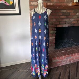 NWT Dolma Embroidered Sleeveless Maxi Dress in Navy Blue Sz S